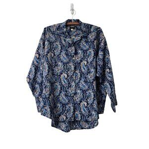 Liberty of London Womens Blue Paisley All Wool Long Sleeve Button Shirt Plus 14